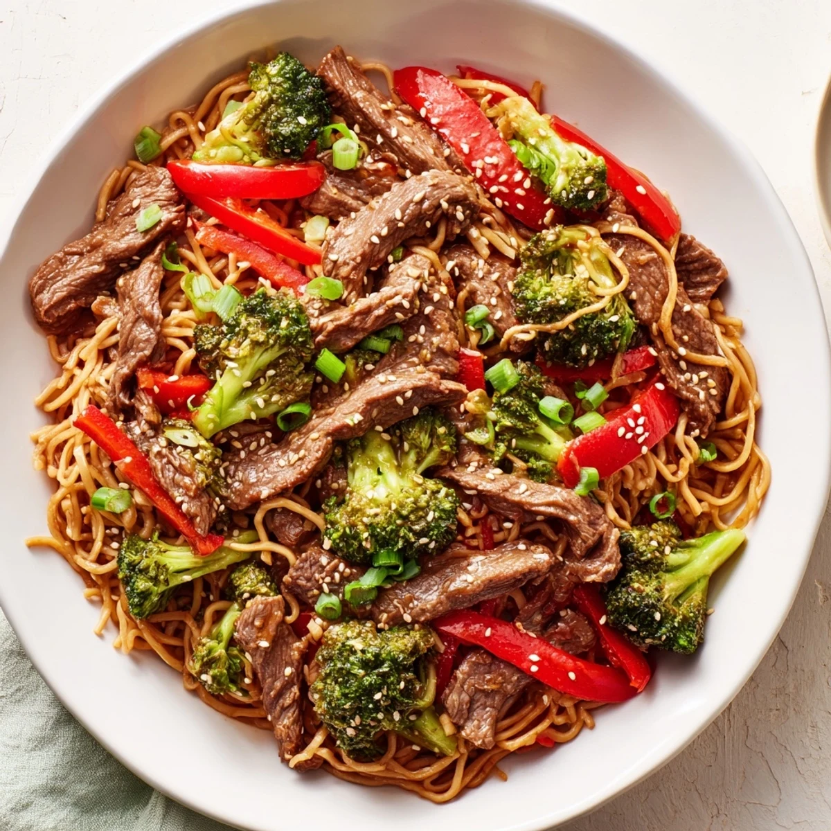 Steaming Beef and Broccoli Lo Mein, showcasing tender beef and noodles in a rich sesame sauce.