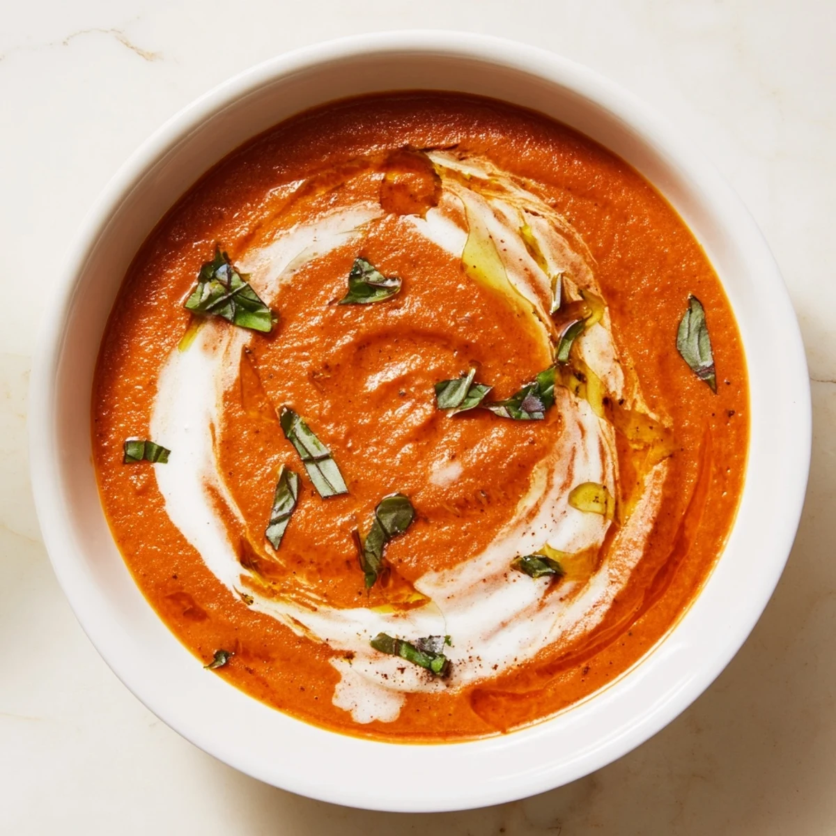 Creamy, deeply flavored Roasted Garlic and Tomato Basil Soup, perfect for a cozy, gluten-free dinner.