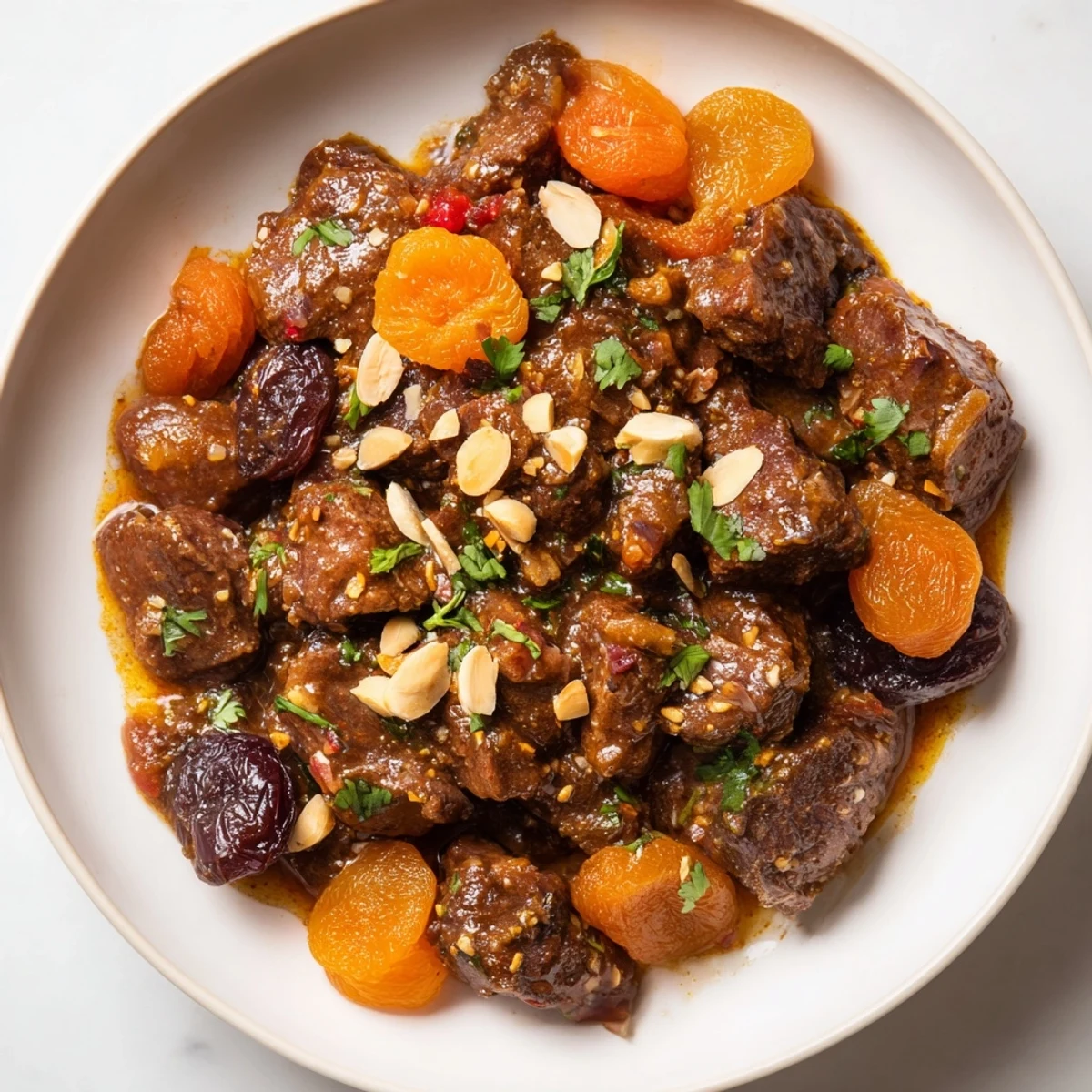 Aromatic slow cooker Moroccan lamb tagine with succulent lamb and golden raisins, filling the kitchen with warmth.