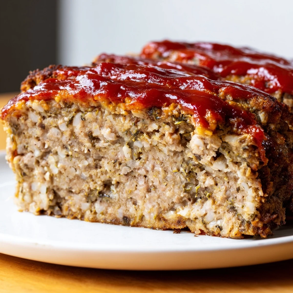 Golden-brown Turkey Meatloaf with Ketchup Glaze topped with fresh parsley, ready for a comforting family dinner.
