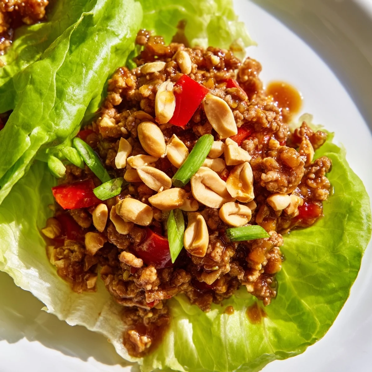 Ready-to-eat Asian-inspired Beef Lettuce Wraps with peanuts, carrots, and lime wedges served on a platter for sharing.