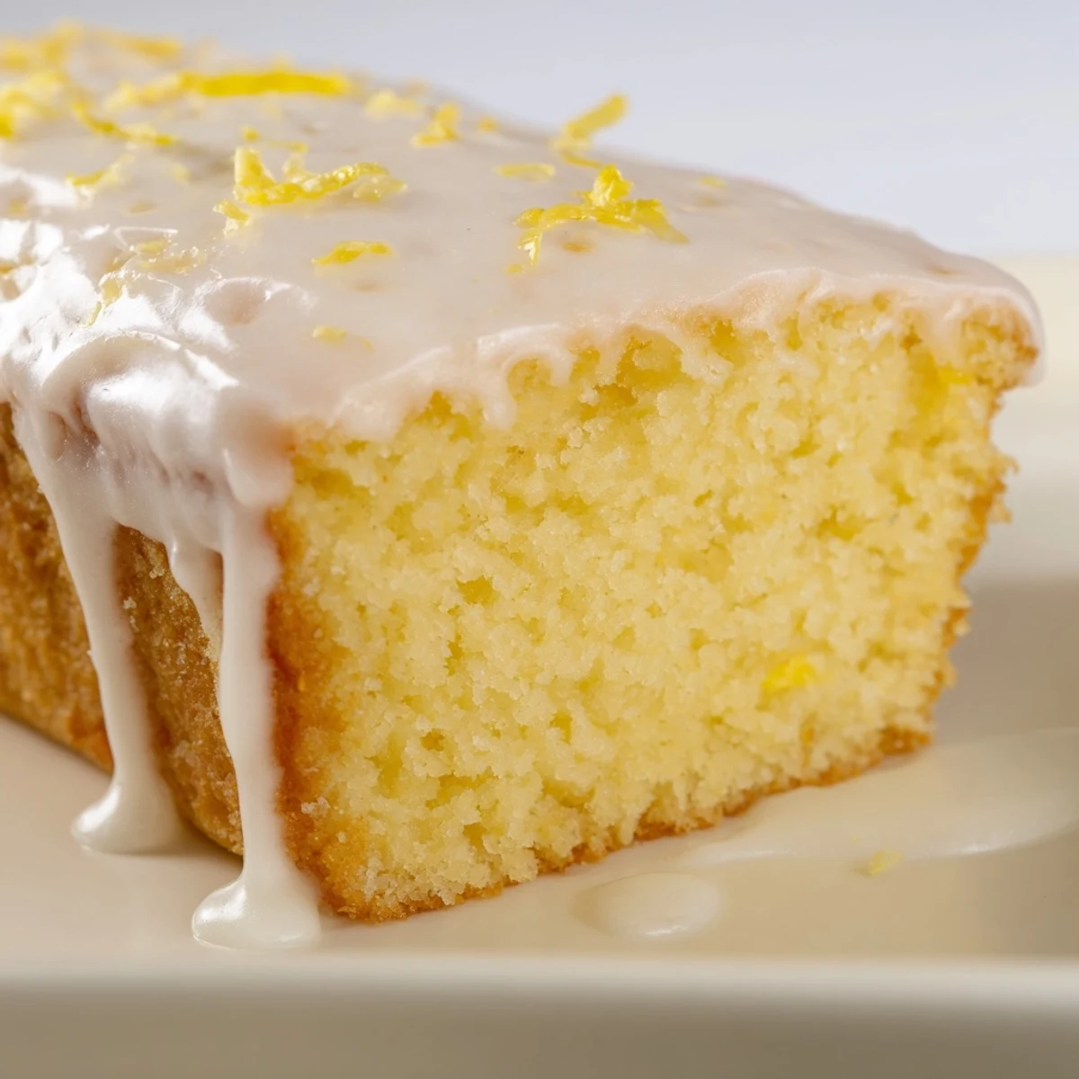 Freshly baked Lemon Loaf Cake with Icing paired with iced tea, ready for a cozy afternoon dessert.