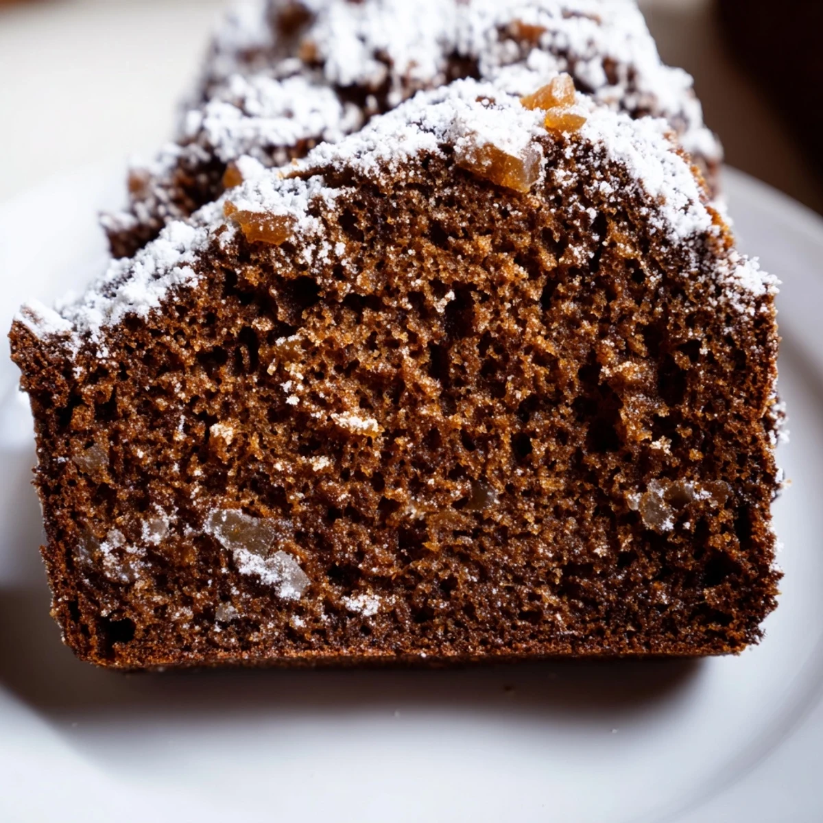 Easy homemade gingerbread loaf with warm spices on a festive plate