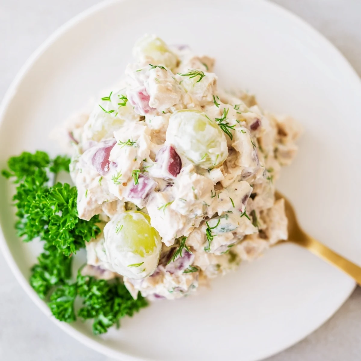 Ready-to-serve Chicken Salad Scoop, perfect for scooping into lettuce cups or eating with crackers for a light lunch.