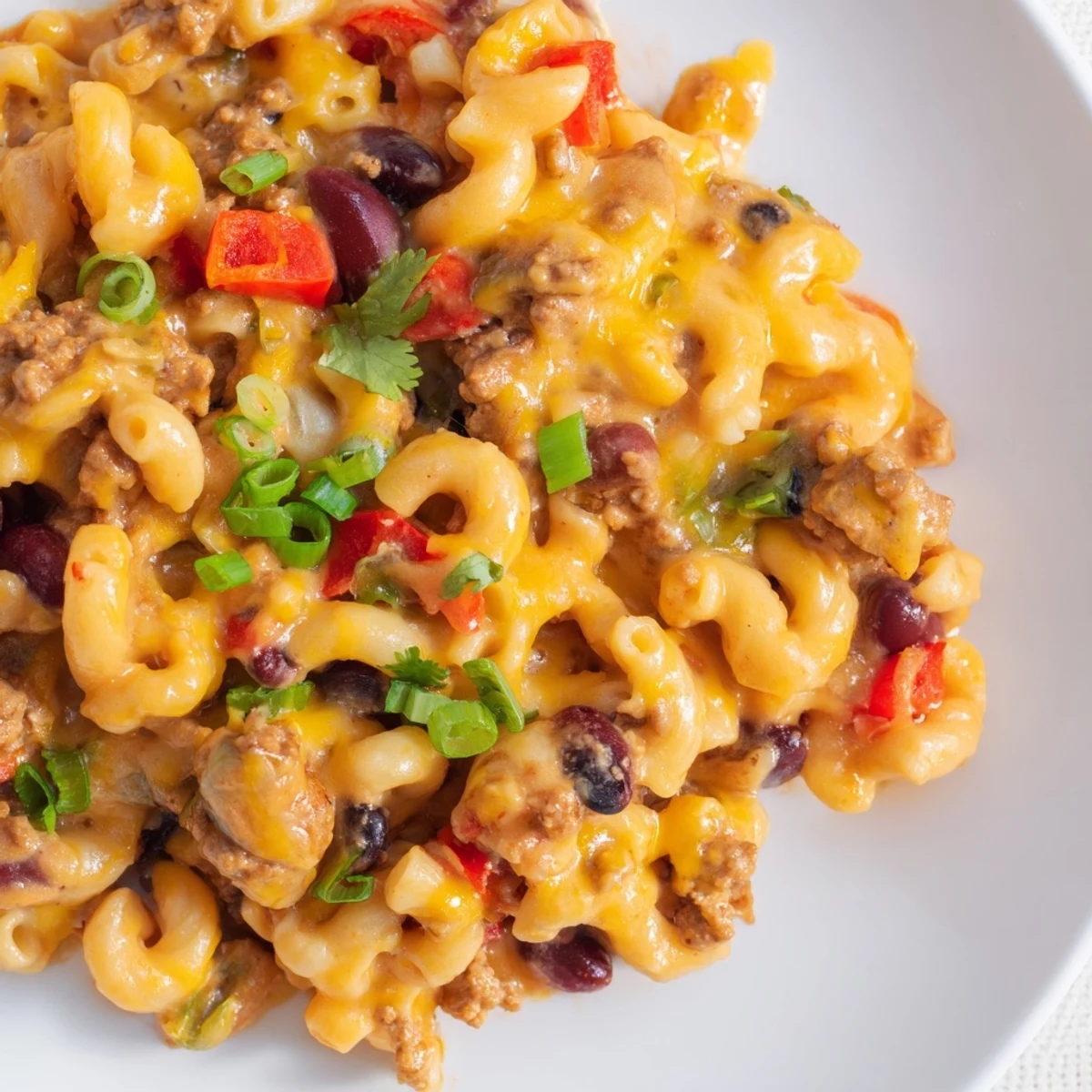 This one-pot turkey chili mac and cheese blends tender pasta and beans with savory spices, perfect for a cozy family dinner.