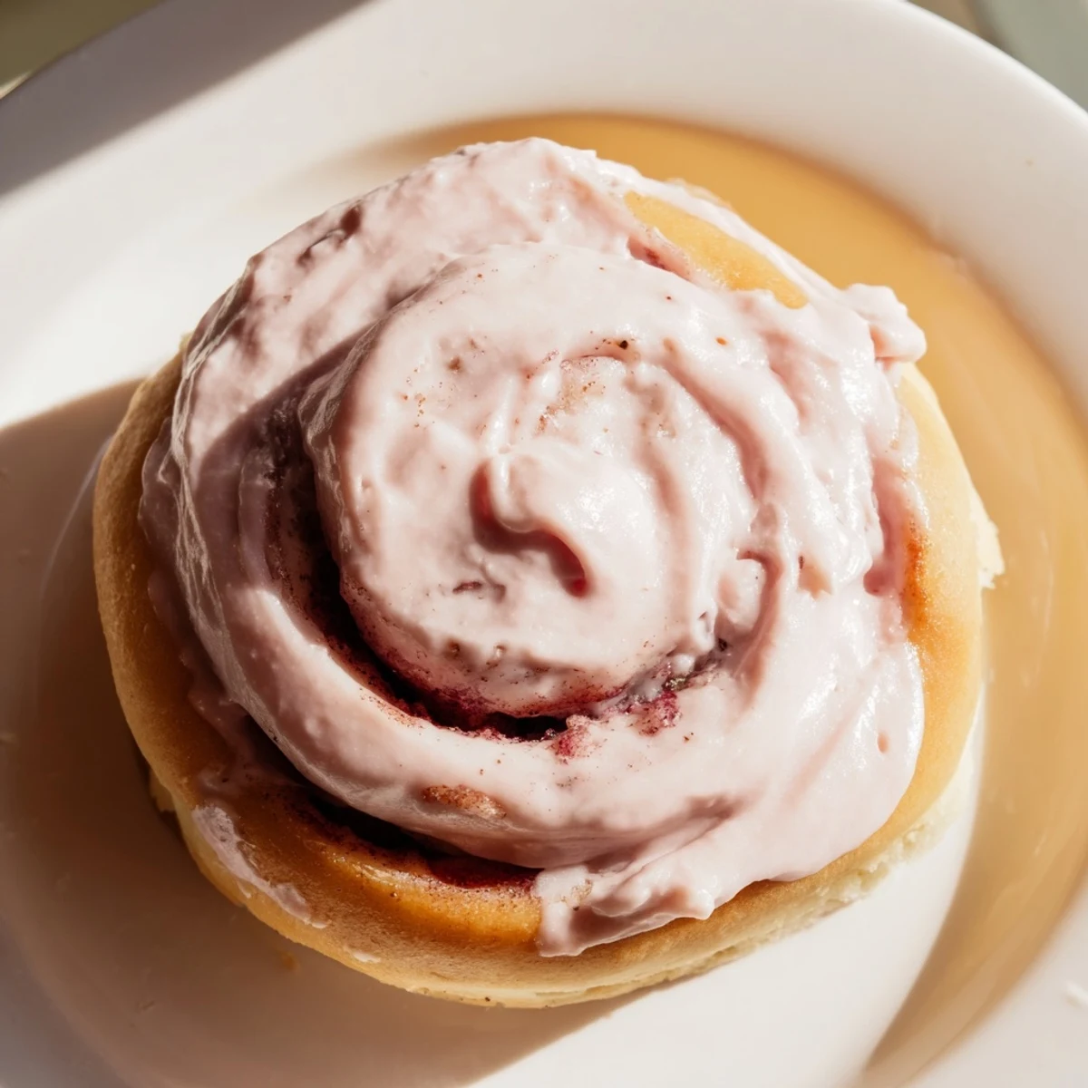 A close-up of Sweetheart Cinnamon Rolls with soft pillowy texture and sweet pink icing, ready to be shared.