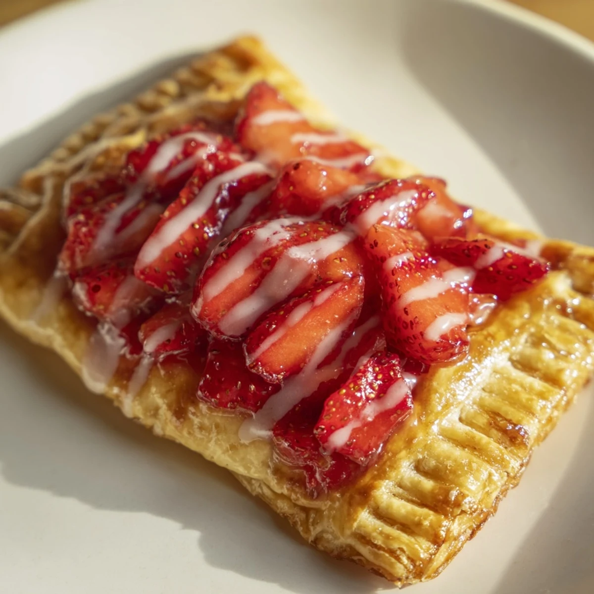 Warm strawberry hand pies served on a rustic wooden board, perfect for a sweet snack.