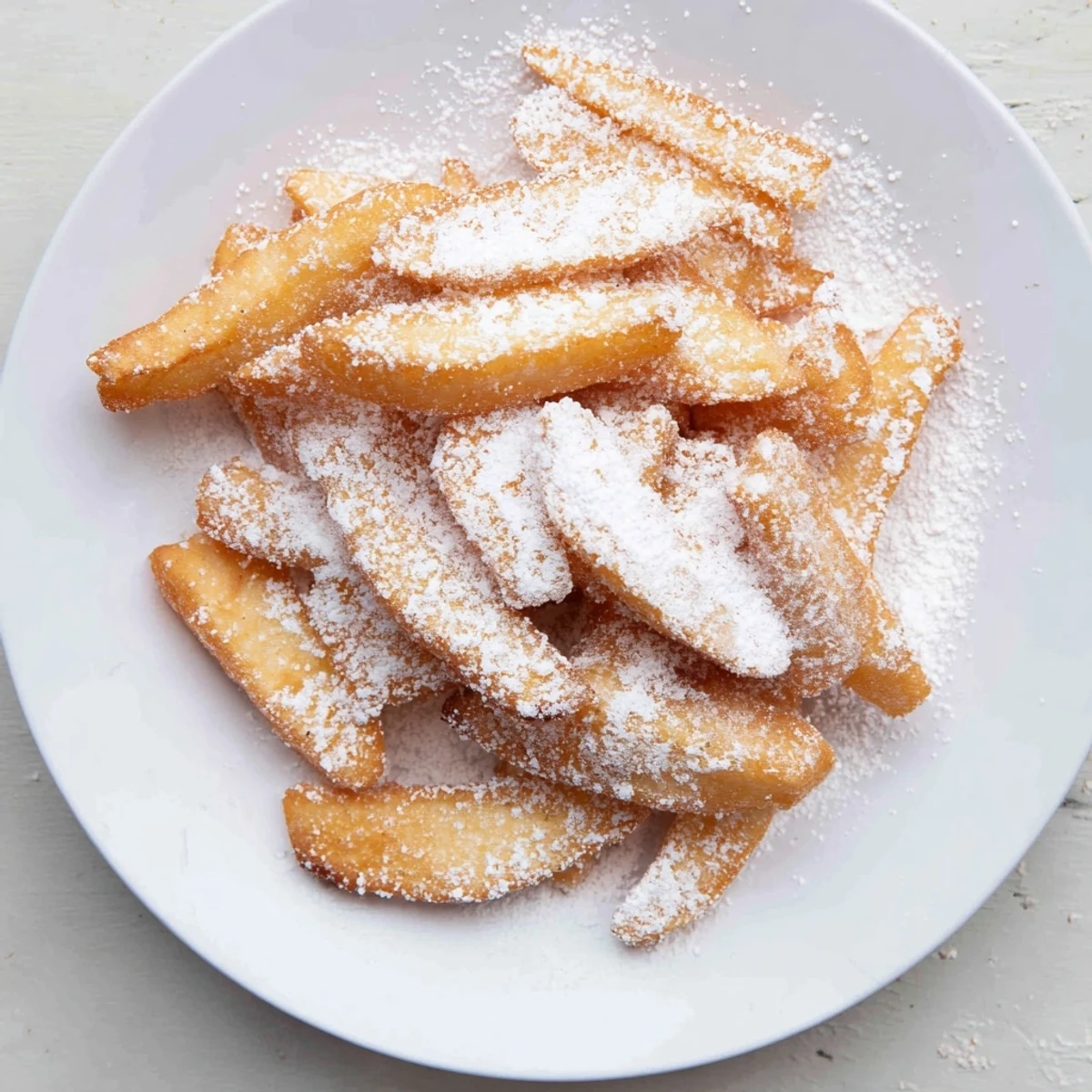 Freshly fried beignet fries with powdered sugar, ready to be enjoyed with a hot coffee.
