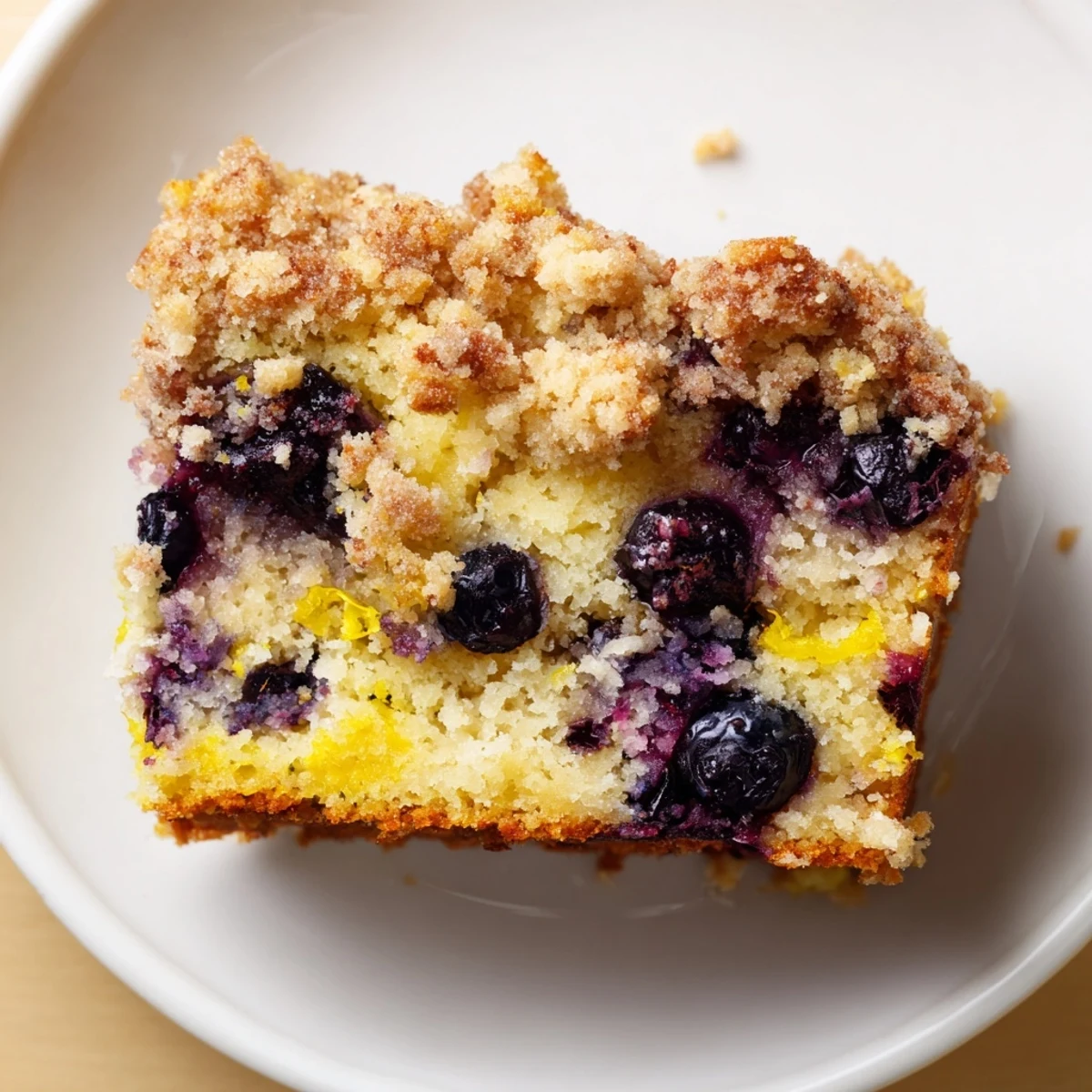 Lemon Blueberry Coffee Cake cooling on a wire rack with extra blueberries and a small cup of coffee.