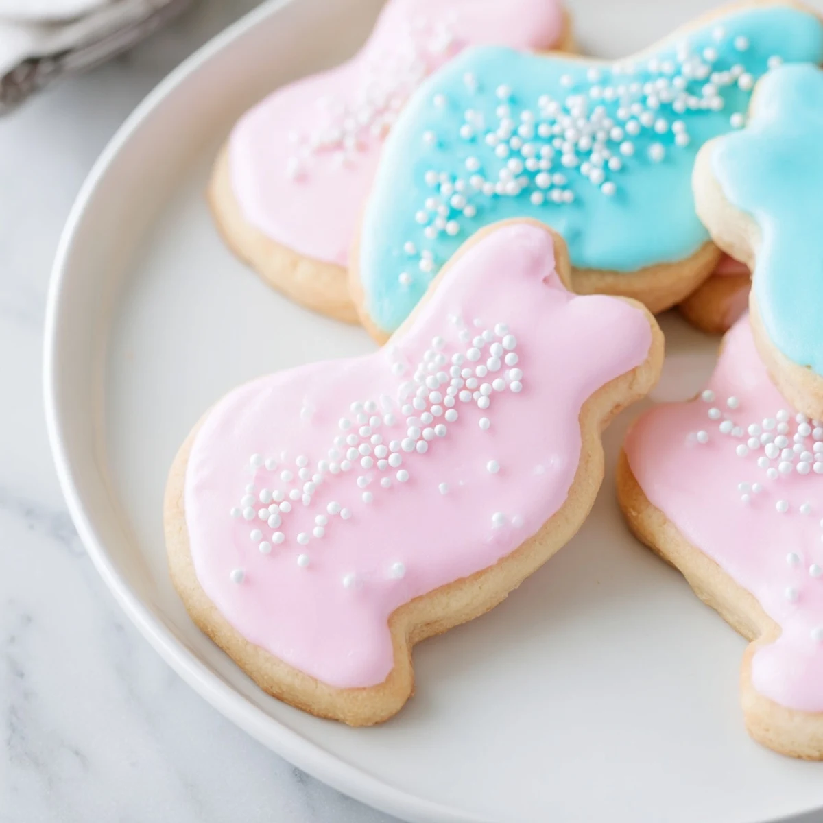 Freshly baked Easter Bunny Sugar Cookies with soft edges and a golden hue, ready for springtime celebrations.