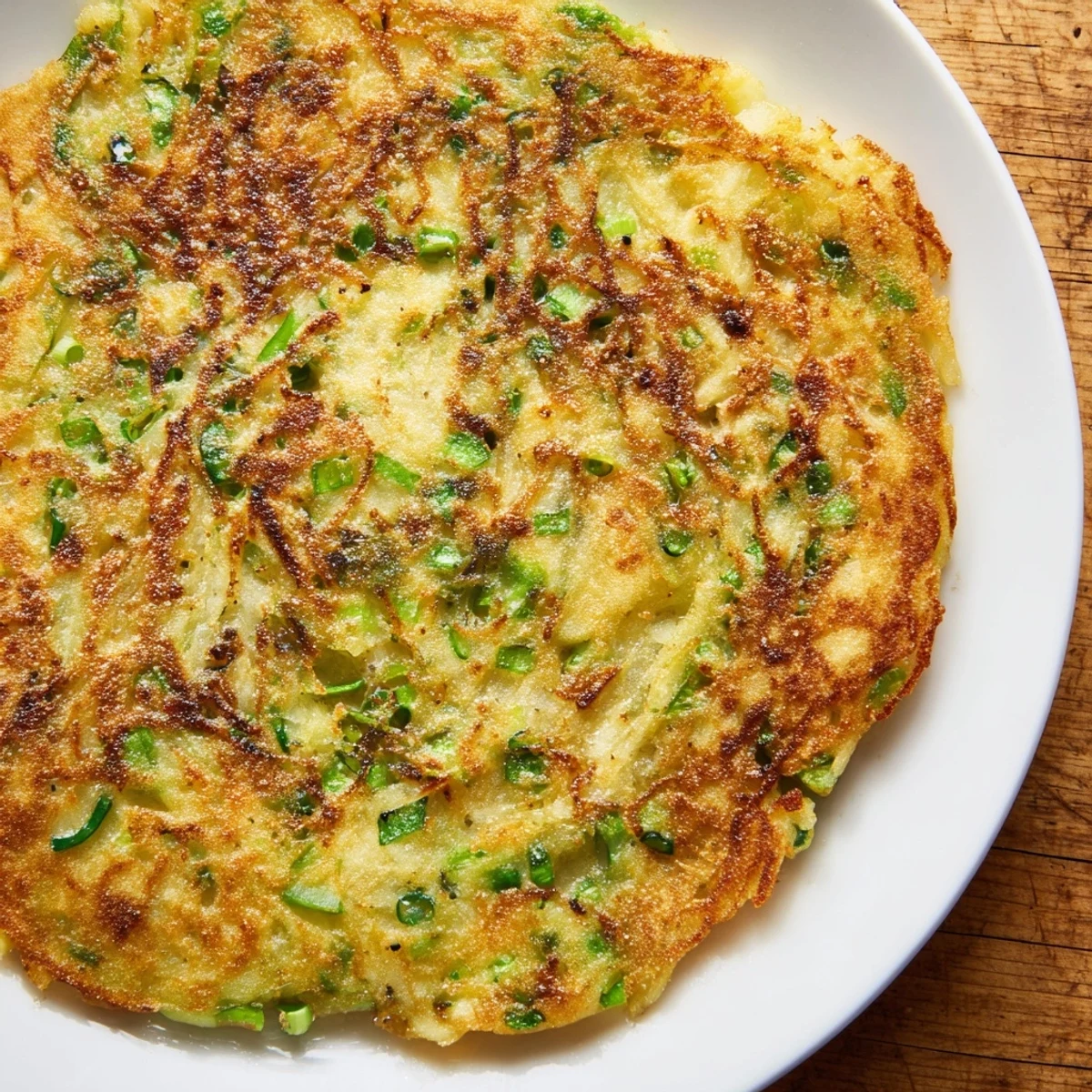 Golden-brown Irish Boxty Potato Pancakes with Scallions sizzling in a skillet, crispy edges visible.