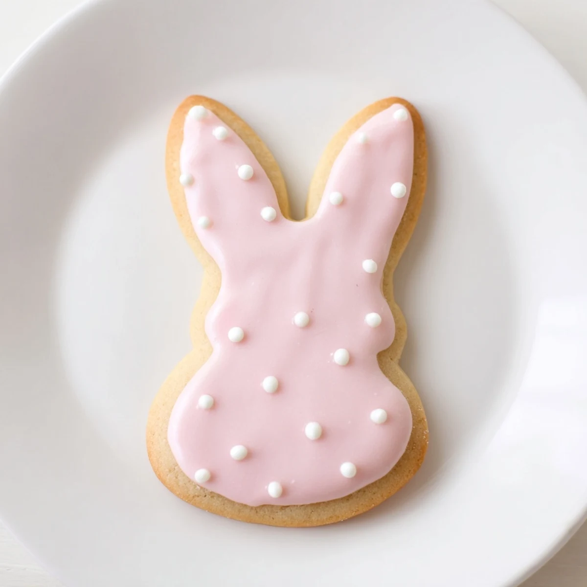 Freshly baked Easter Bunny Sugar Cookies frosted with colorful royal icing, displayed on a pastel plate for Easter brunch.