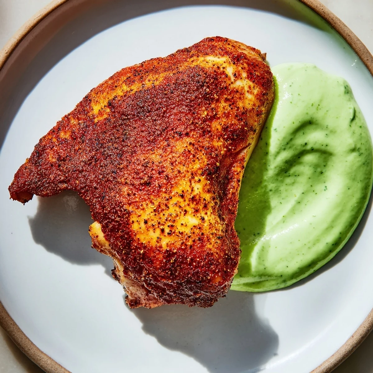 Juicy sliced Peruvian Roast Chicken with Creamy Green Sauce rests on a platter, surrounded by lime wedges and cilantro garnish.