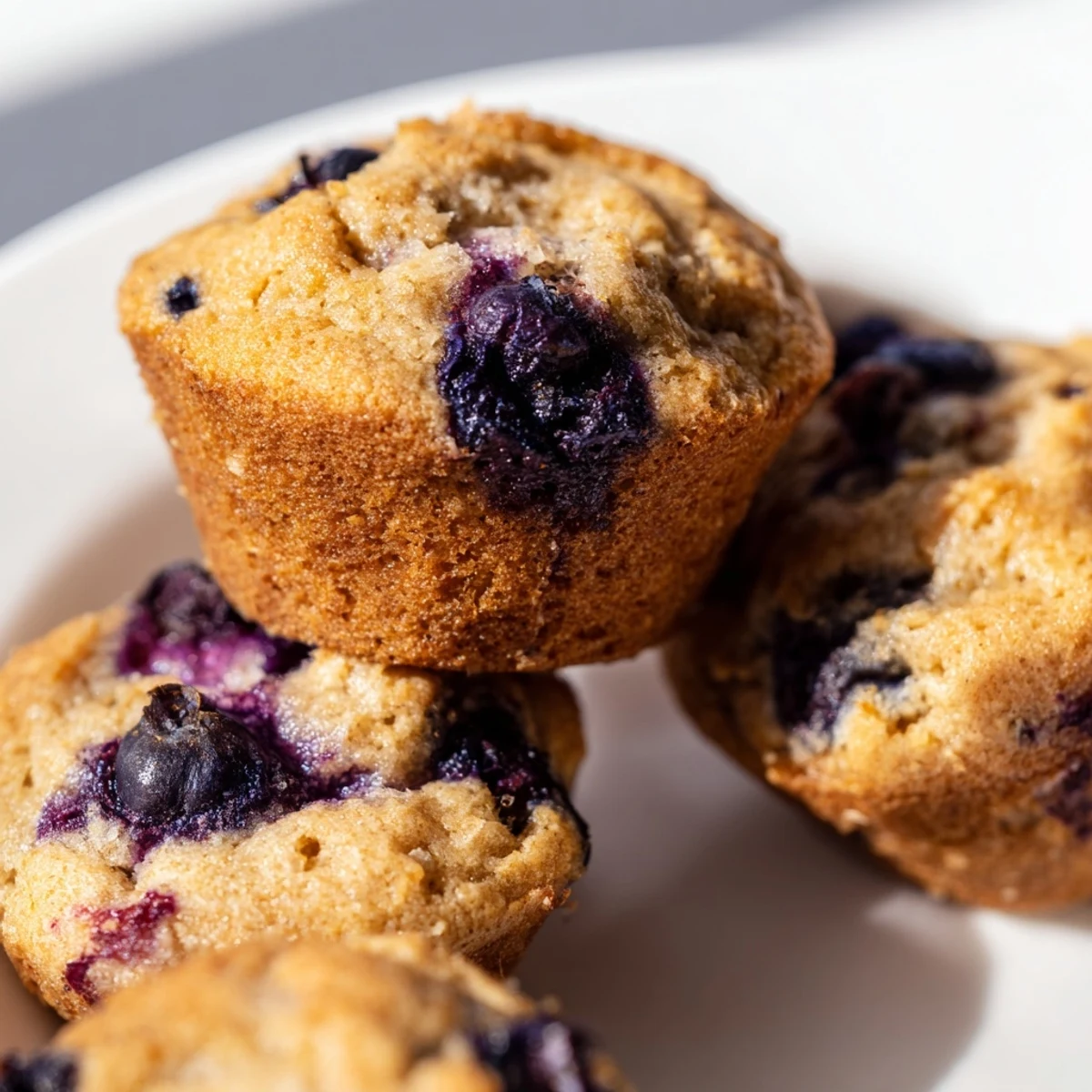 A plate of Blueberry Protein Muffins with Greek Yogurt, ready to serve with a glass of milk for a nourishing breakfast.