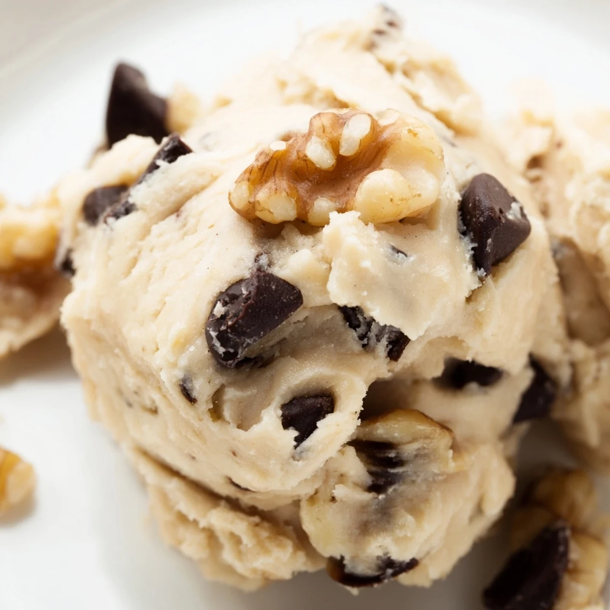 Close-up of a spoonful of Guilt Free Greek Yogurt Cookie Dough revealing its thick, protein-packed texture and sweet chocolate chips.