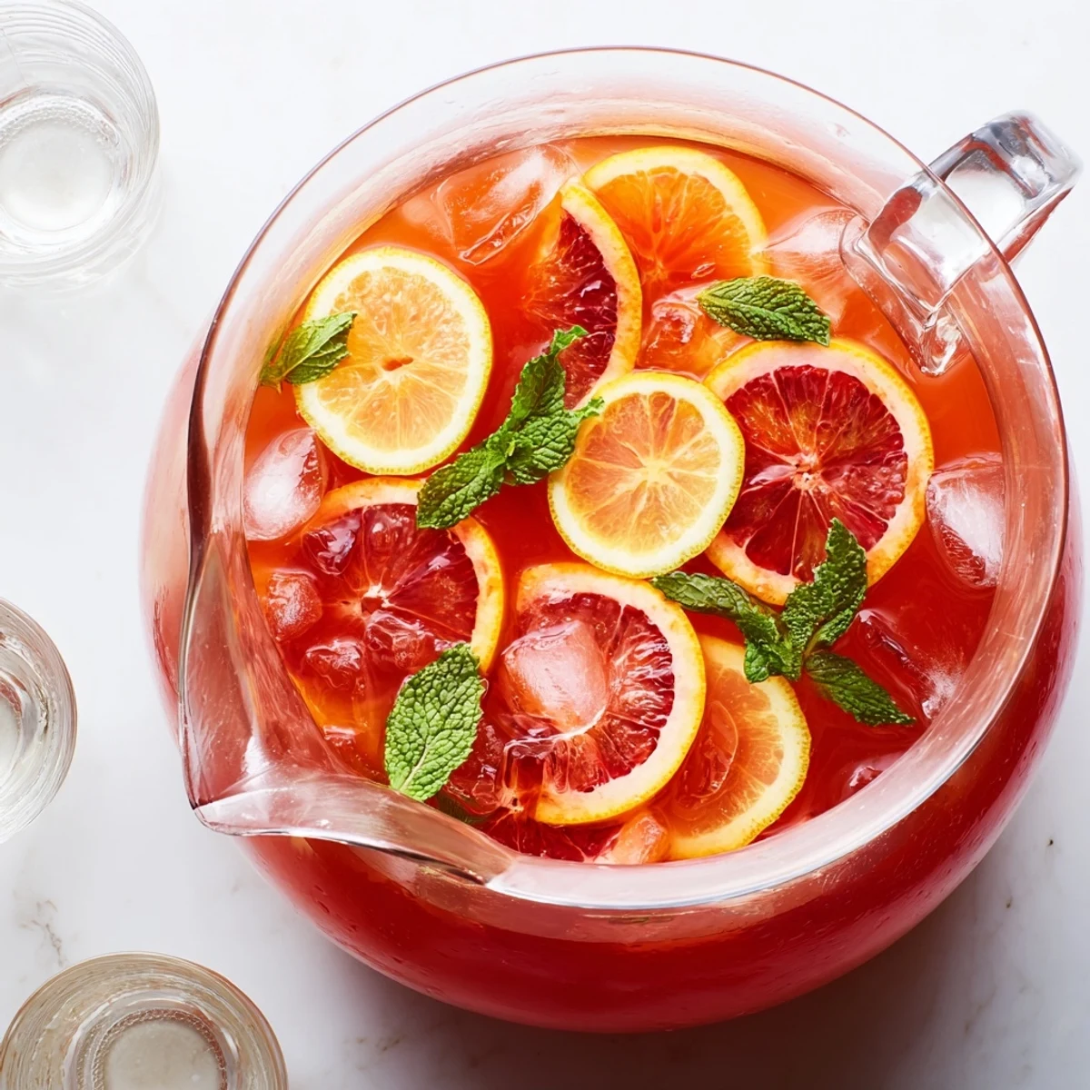 Cold Blood Orange Lemonade in a clear glass, highlighting the sweet-tart flavor and ice-cold refreshment.