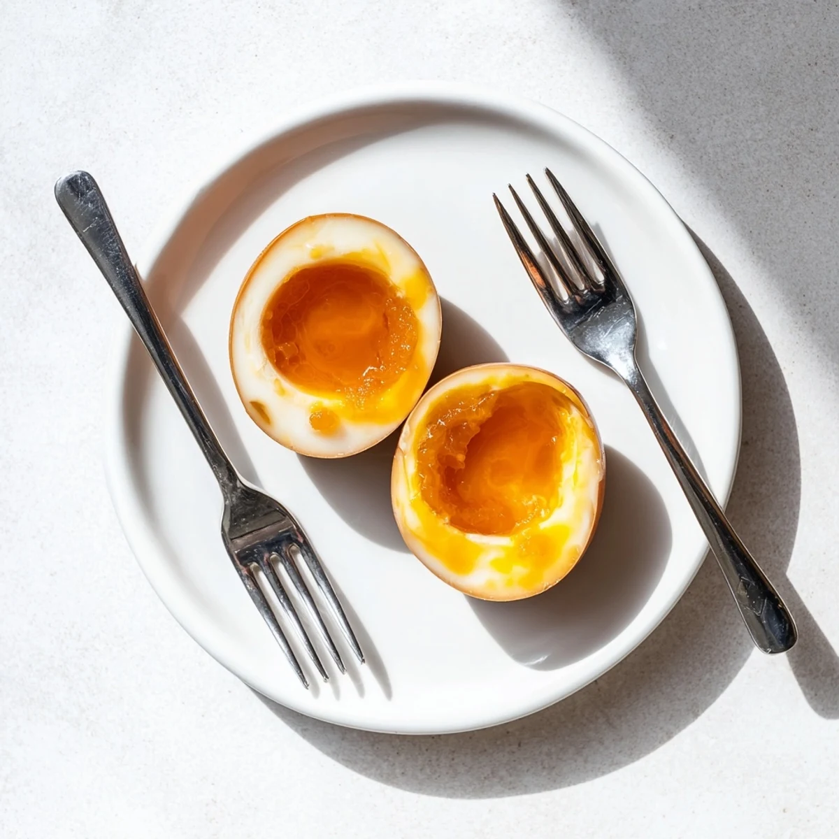 Ramen Eggs served atop steaming noodles with green onions, illustrating a classic Japanese-inspired side dish or appetizer.