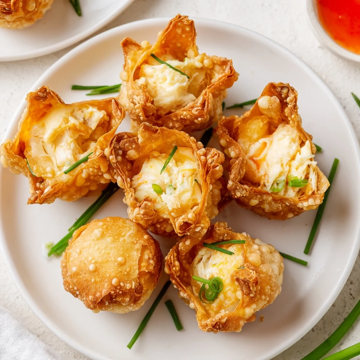 Overhead view of Crispy Crab Rangoon Bombs arranged neatly, highlighting their crunchy texture and appetizer appeal.