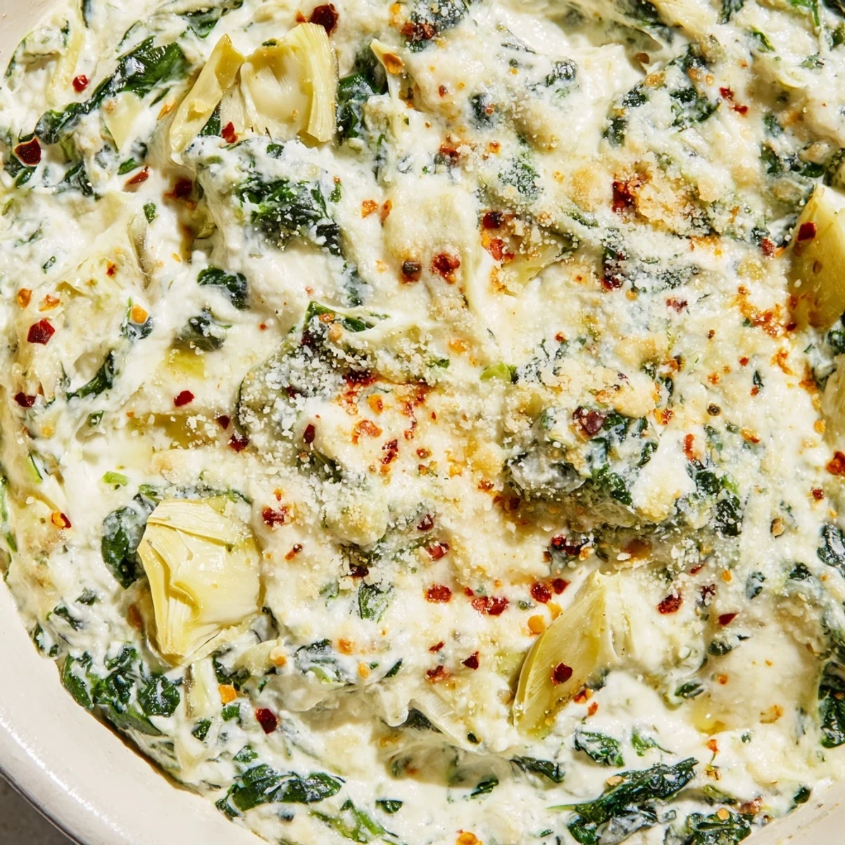 Warm Spinach Artichoke Dip Ultimate Recipe bubbling golden in a rustic baking dish, served with crunchy tortilla chips.