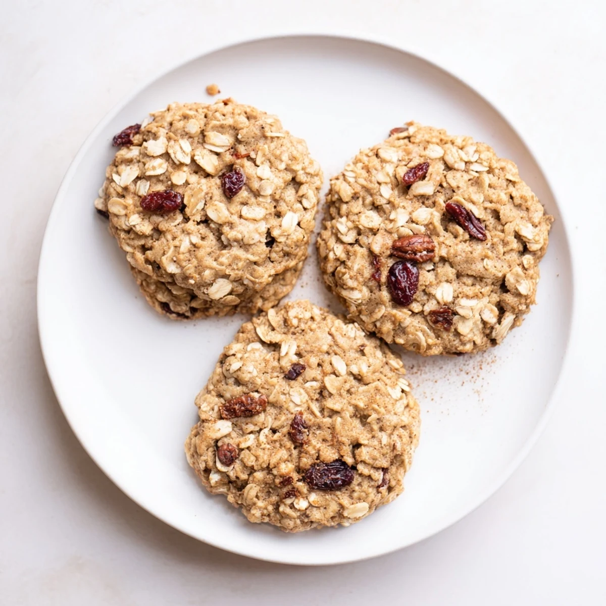 Stack of warm Chai Oatmeal Craisin Cookies with visible oats and spices, perfect with a glass of milk.