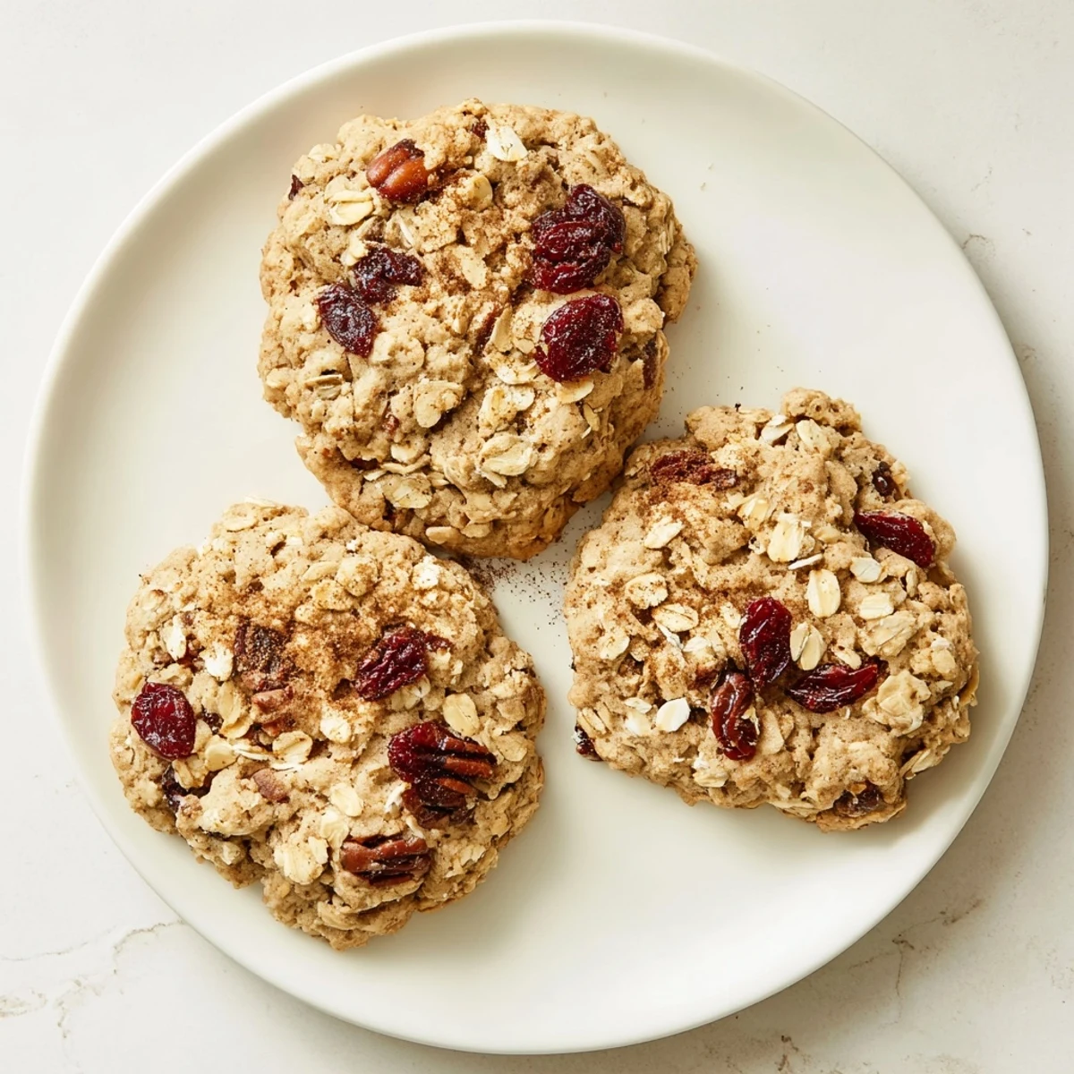 Rustic wooden board display of Chai Oatmeal Craisin Cookies beside a steaming mug of chai tea.