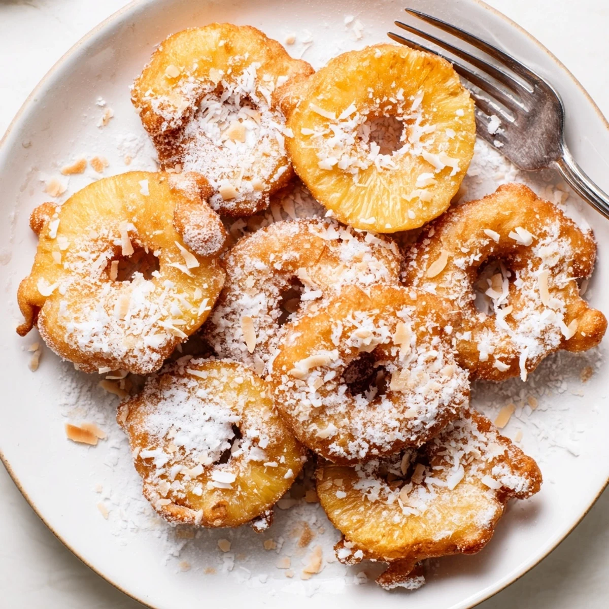 Freshly fried Heavenly Pineapple Fritters That Bring Tropical Joy, golden and crisp, served warm on a rustic plate.