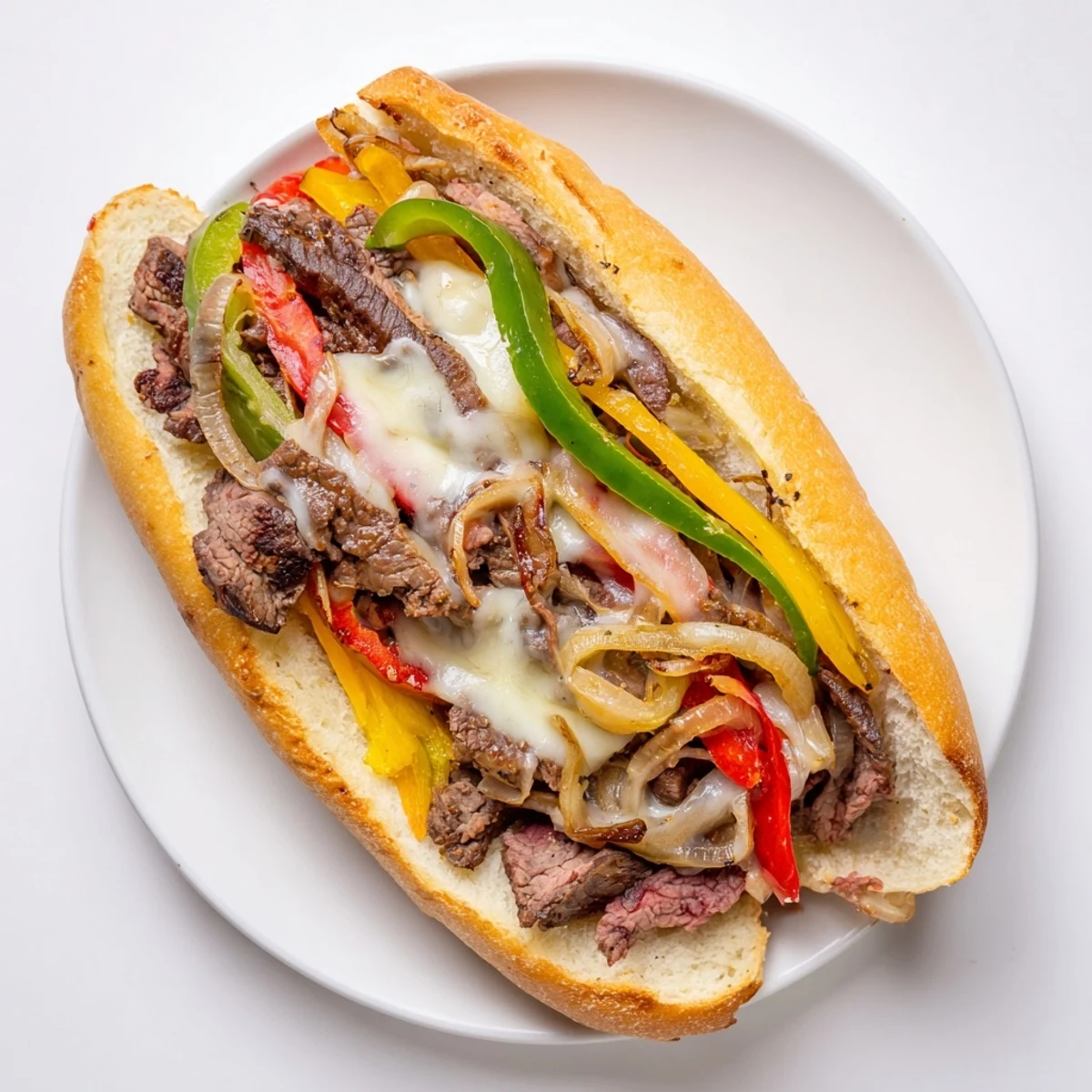 Toasted buttery hoagie roll piled high with juicy beef and melted cheese in this ultimate griddled cheesesteak