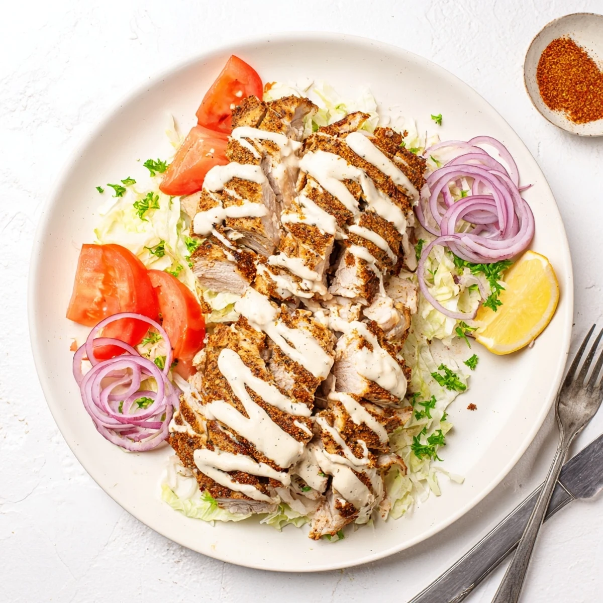 Tender grilled chicken shawarma wrapped in warm pita with fresh vegetables and zesty toum