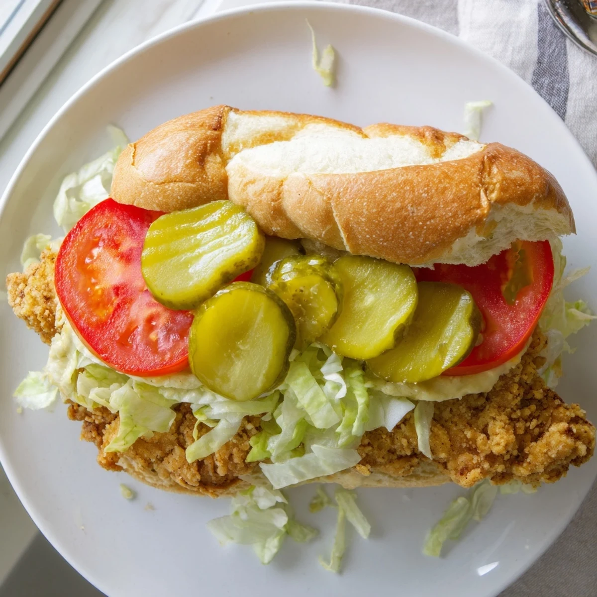 Juicy fried chicken breast fillet sandwiched between buttery toasted buns with crisp vegetables and creamy sauce