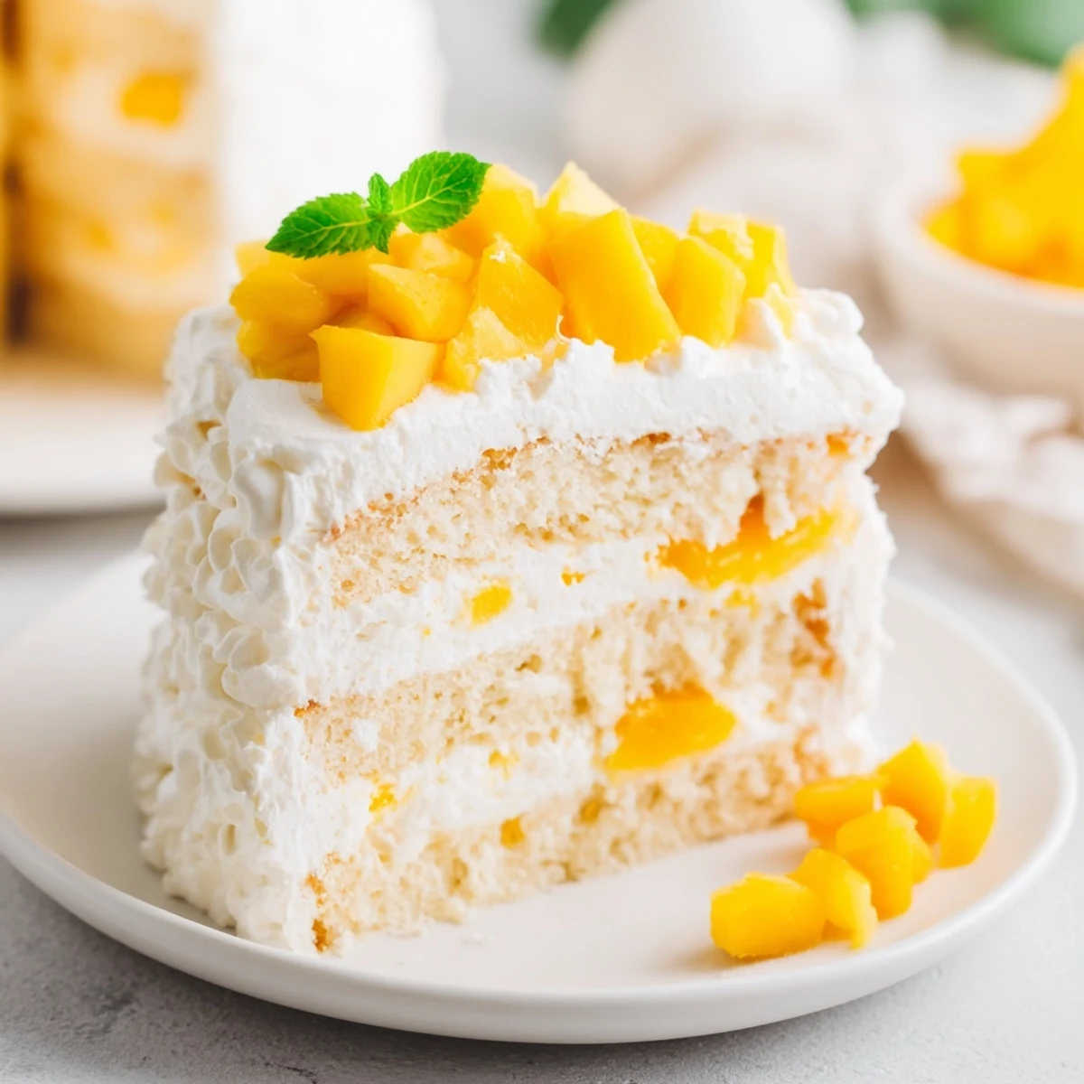 Elegant mini mango yuzu Chantilly cake featuring citrus curd and vanilla cream frosting