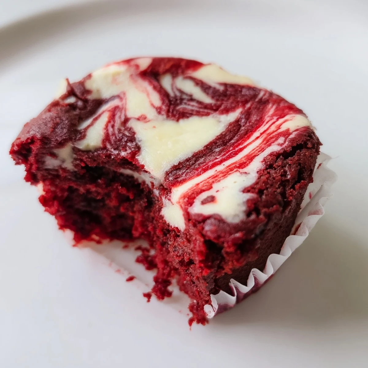 Fudgy red velvet brownie bites marbled with luscious cream cheese swirl ready for serving