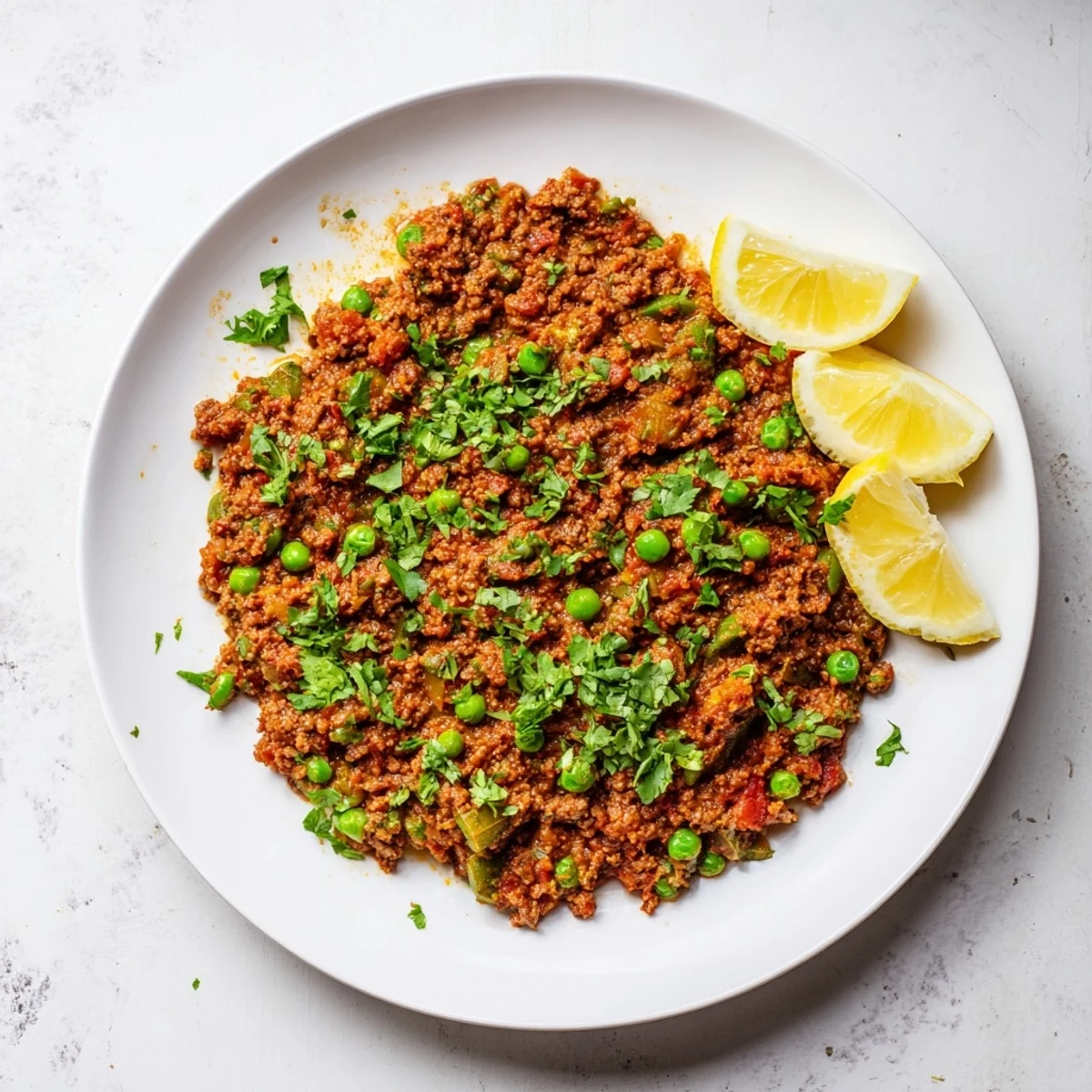 Rich aromatic Keema curry plated with fluffy basmati rice and warm naan bread for dinner