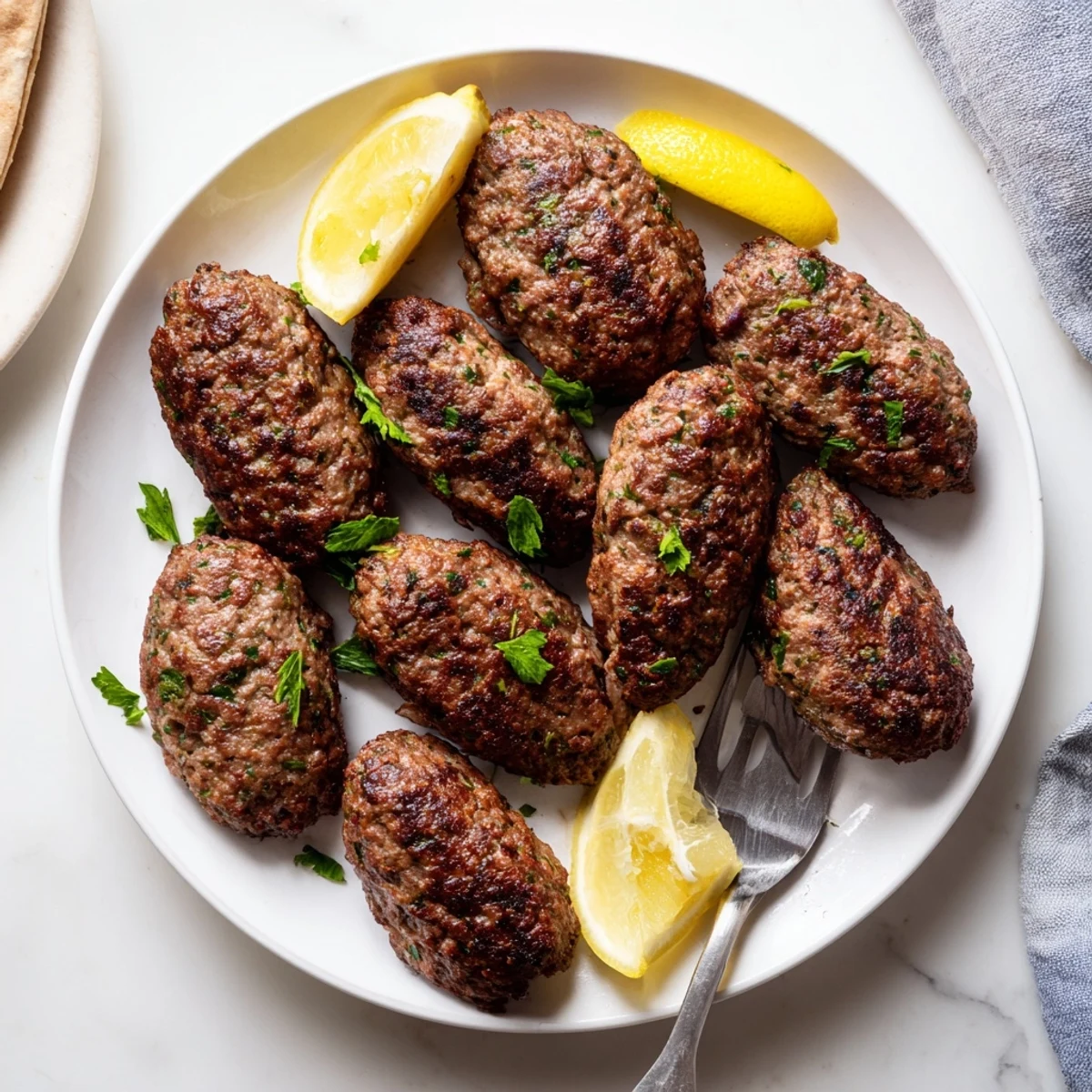 Juicy spiced Lebanese kafta patties served on warm pita bread with creamy tahini sauce