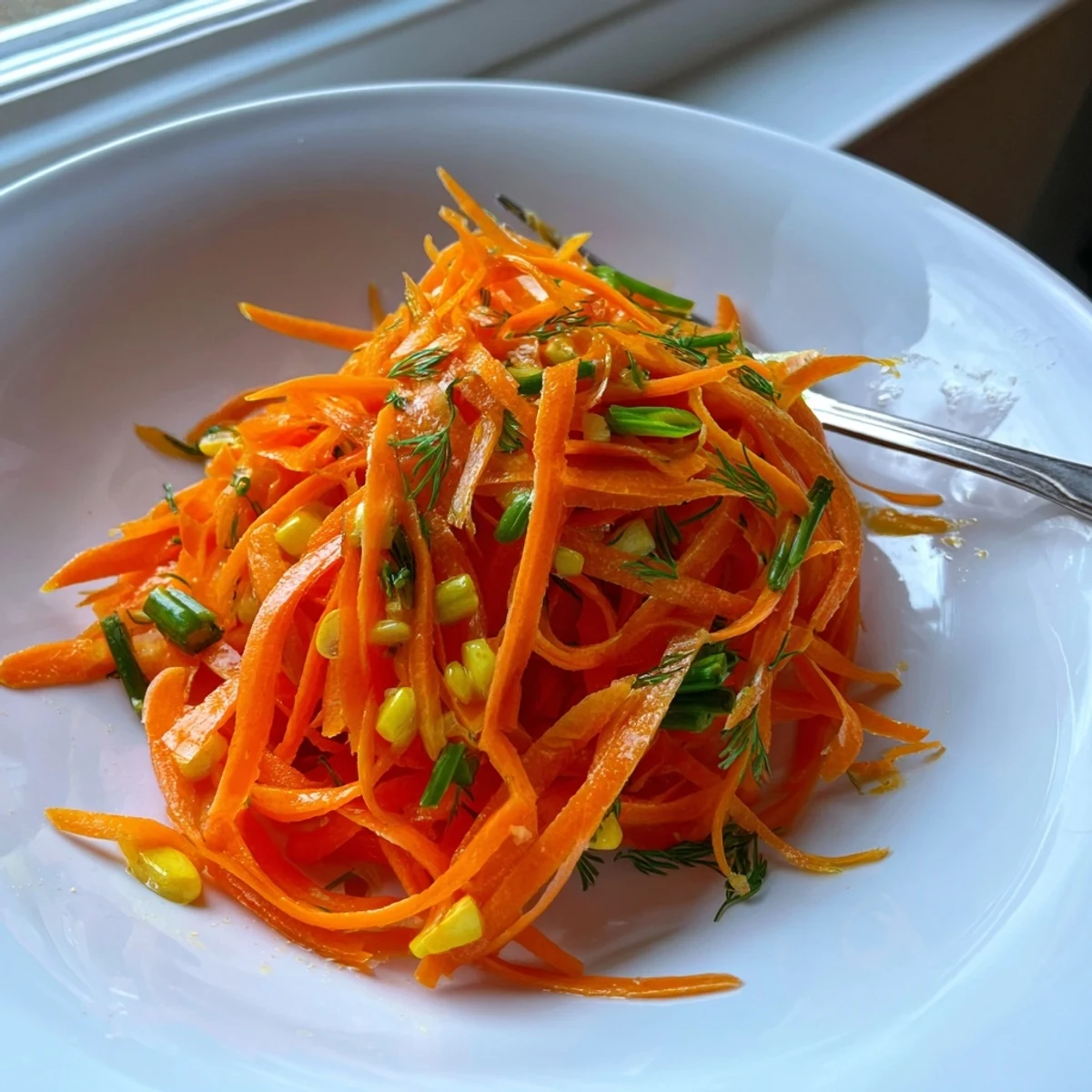 Thin carrot ribbons tossed with fresh dill and zesty lemon in this refreshing marinated salad