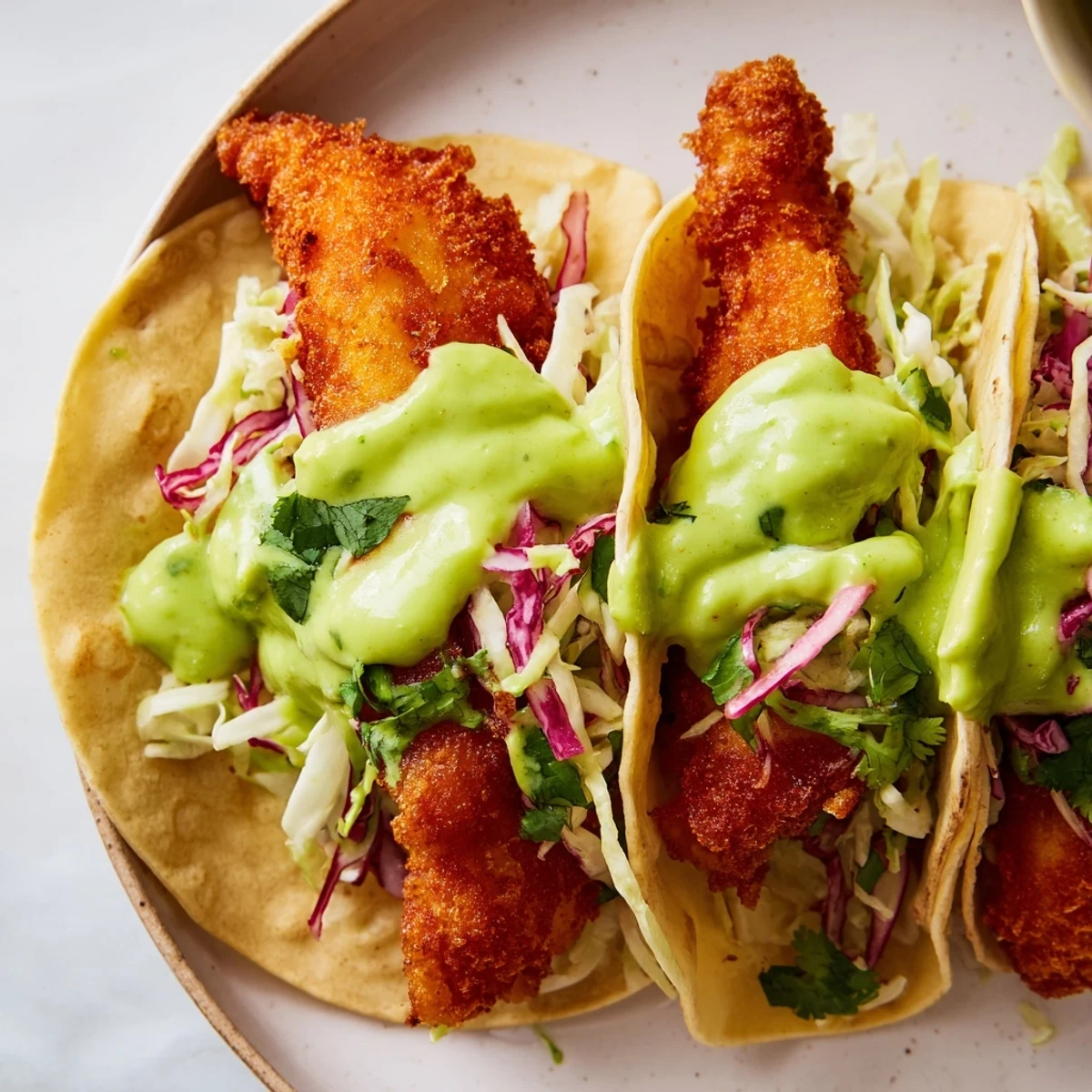 Baja Fish Tacos Avocado Crema