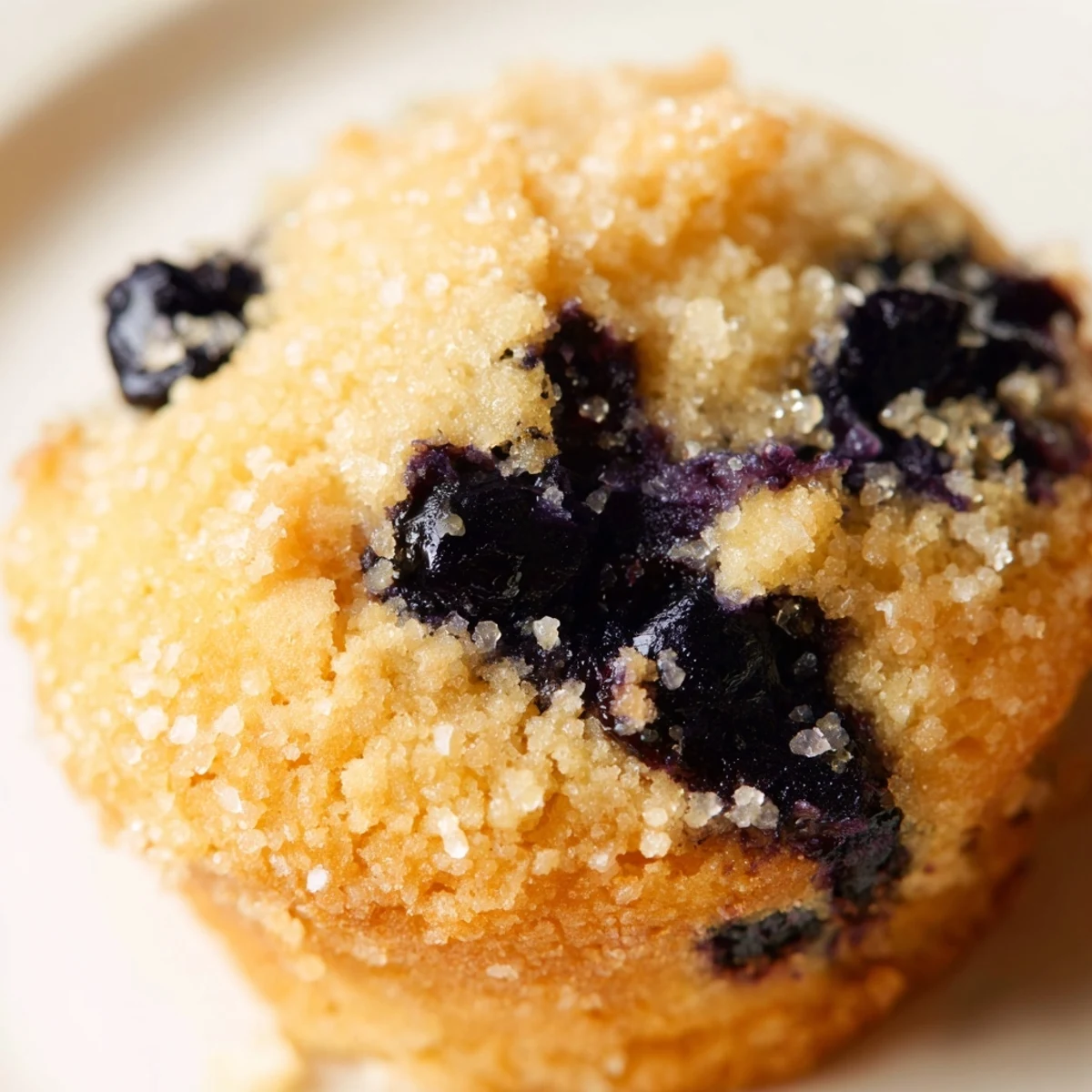 Soft blueberry muffin cookies with golden edges and juicy berries on a rustic baking sheet