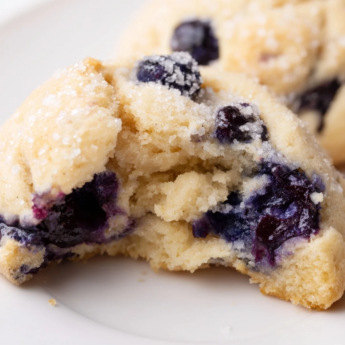Fresh blueberries bursting from tender cake-like blueberry muffin cookies dusted with sparkling sugar