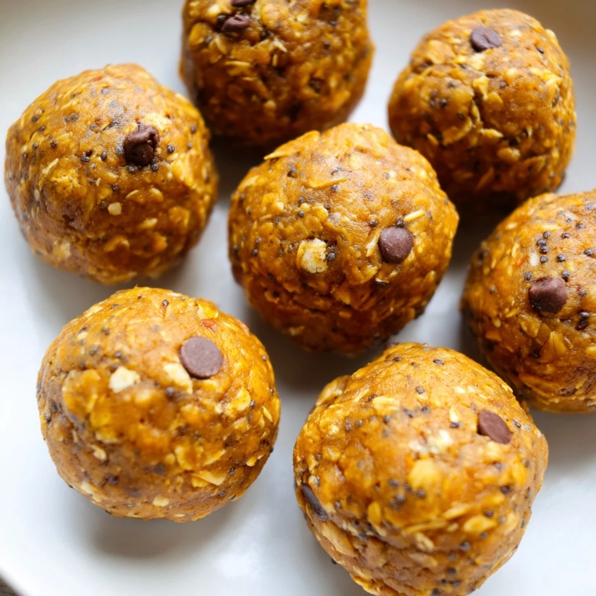 Chewy no bake pumpkin protein balls dusted with cinnamon on a rustic wooden board