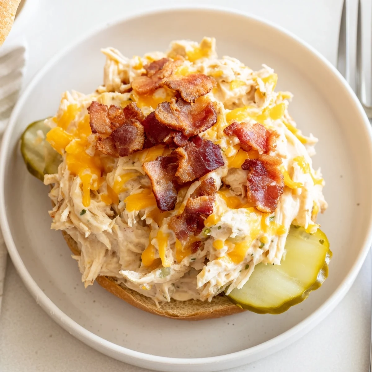 Crack Chicken Sandwiches piled high with melty cheddar and crispy bacon