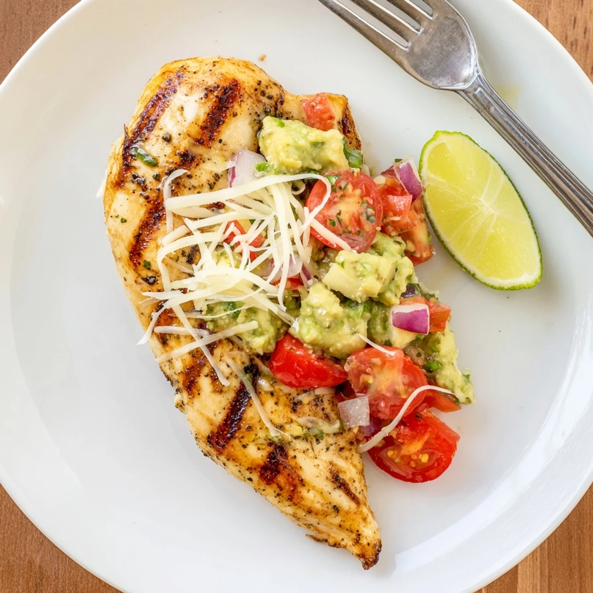 Fiesta Lime Chicken With Avocado sizzling on grill, topped with fresh cilantro