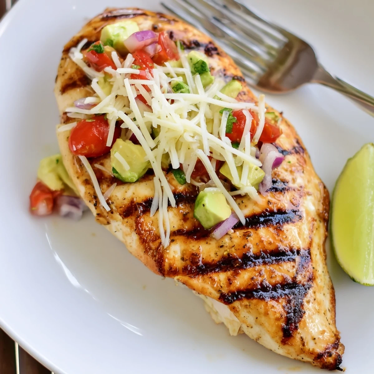 Citrus-marinated Fiesta Lime Chicken With Avocado served alongside rice and salad