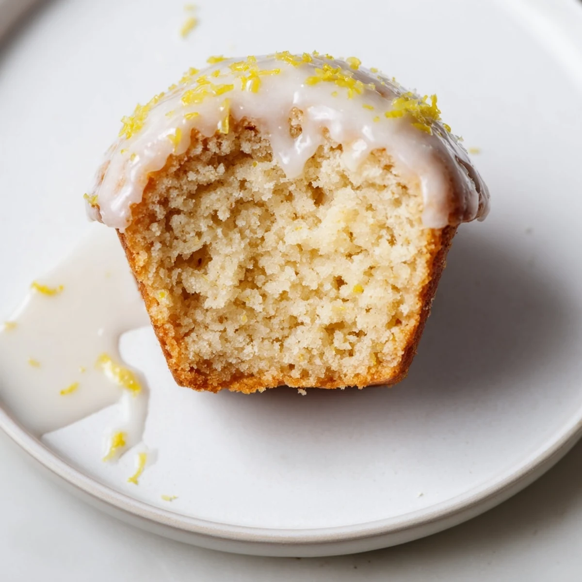 A close up of Glazed Lemon Ginger Muffins with grated ginger and lemon zest