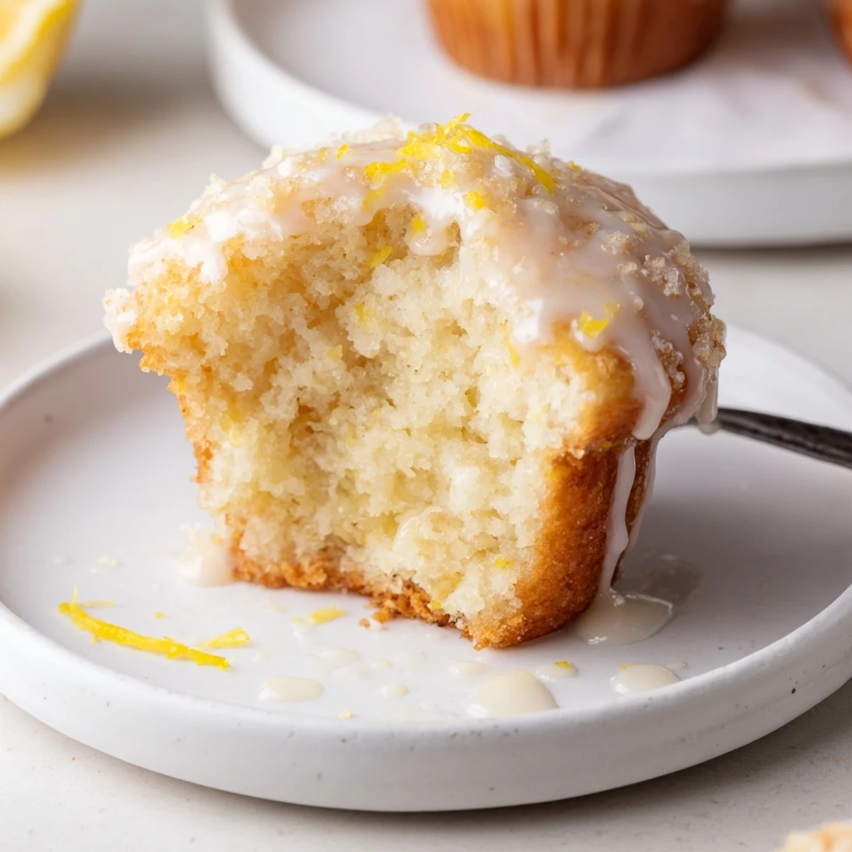 Plated Glazed Lemon Ginger Muffins served with herbal tea for bright breakfast