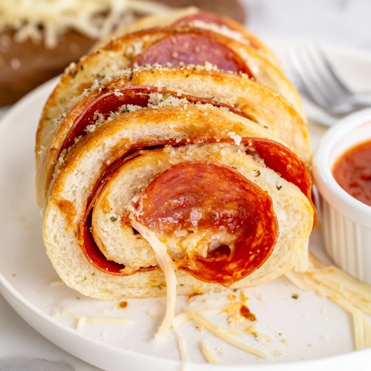Warm Pepperoni Pizza Roll Breadsticks Recipe showing golden crust and melted mozzarella
