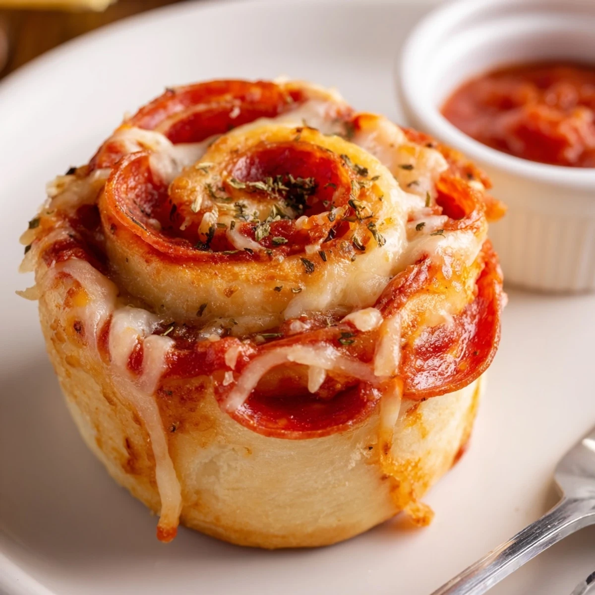 Freshly baked rolls on a tray: Pepperoni Pizza Roll Breadsticks Recipe, crisp edges