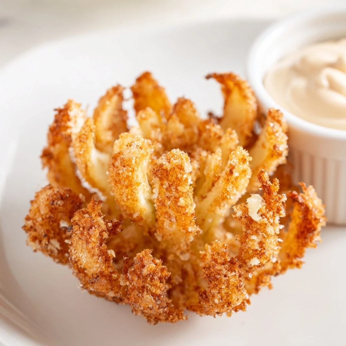 Golden, sizzling petals on a platter — Crispy Mini Bloomin Onions Recipe for sharing.