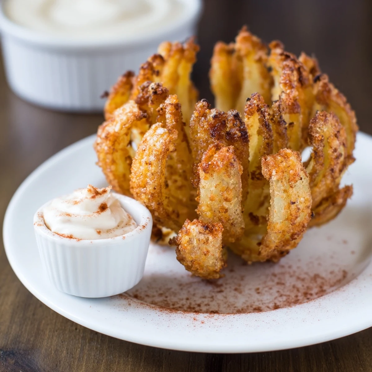 Hand cut baby onions, battered and deep-fried, served hot — Crispy Mini Bloomin Onions Recipe.