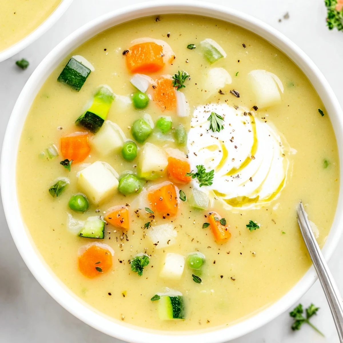 Bowl of Creamy Vegetable Soup Recipe served with crusty bread, savory aroma