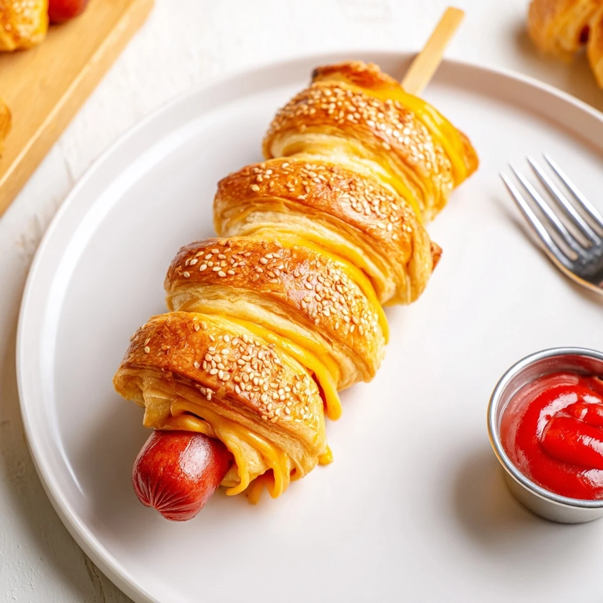 Golden baked Firecracker Hot Dogs Recipe, buttery crescent wraps and sesame crunch.
