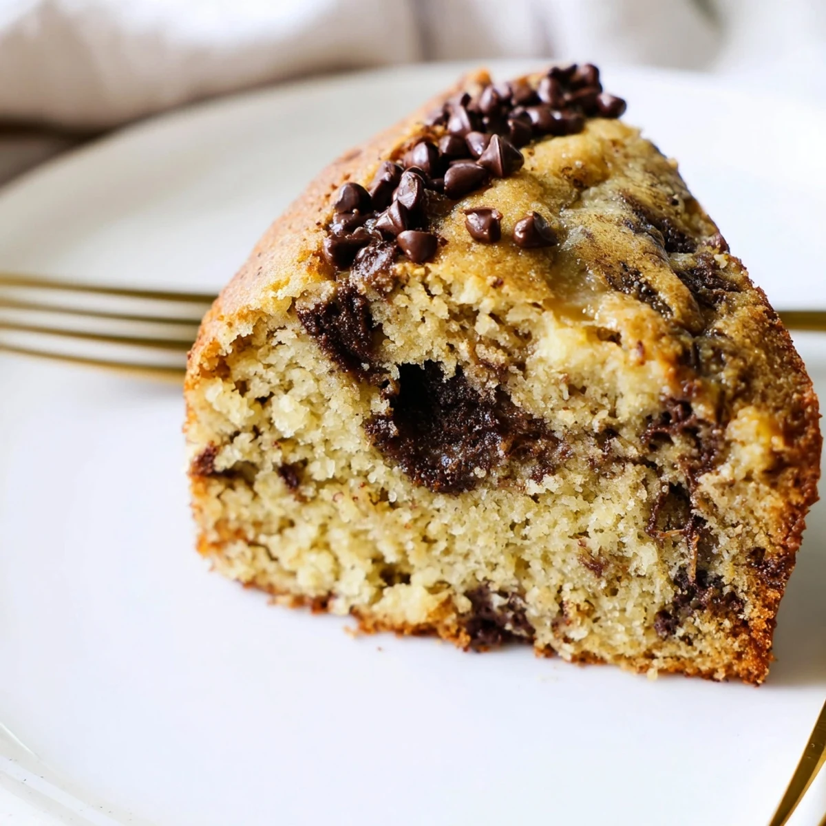 Warm Banana Chocolate Chip Cake with gooey chips and golden crust